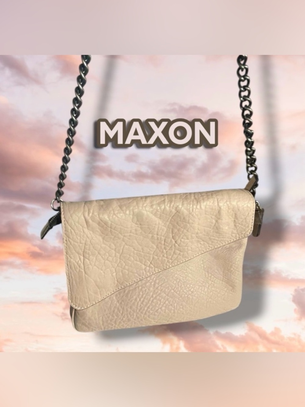 Maxon Collection Italian Napa Leather Asymmetric Flap Crossbody Bag, Cipria Pink